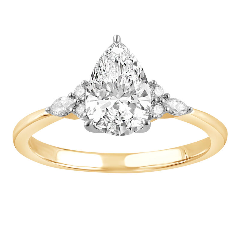 Pear-Shaped Lab Grown 1.11ctw. Diamond Trilogy Engagement Ring in 14k White & Yellow Gold image number null