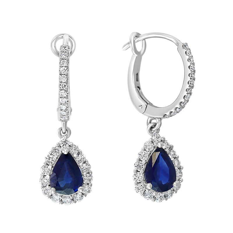 EFFY Sapphire & Diamond Hoop Dangle Earrings in 14k White Gold image number null