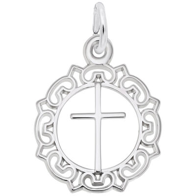 Unique Frame Cross Charm in Sterling Silver