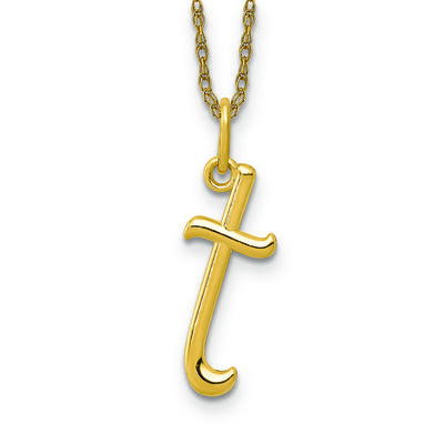 Script T Initial Necklace in 14k Yellow Gold