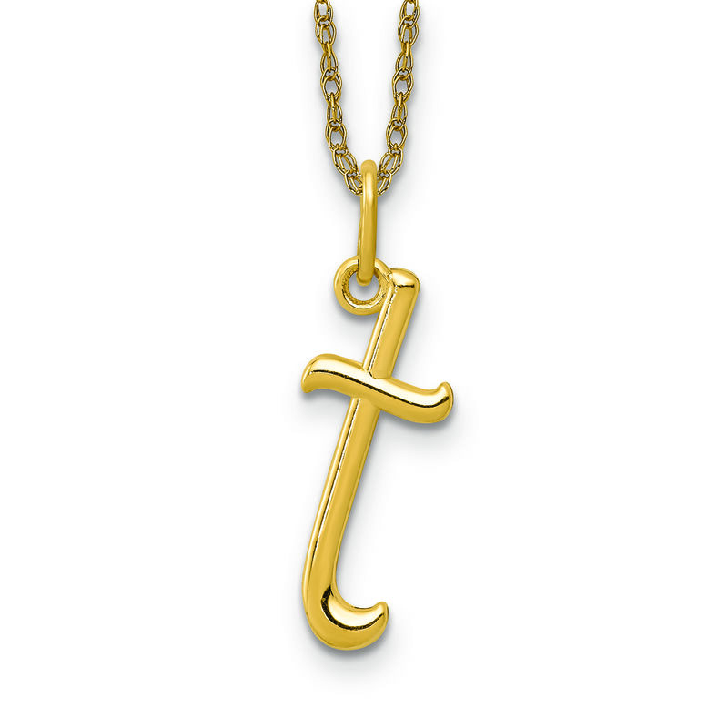 Script T Initial Necklace in 14k Yellow Gold image number null