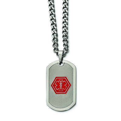 Medical Alert ID Curb Chain Dog Tag Necklace in Stainless Steel