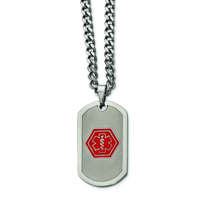 Medical Alert ID Curb Chain Dog Tag Necklace in Stainless Steel image number null