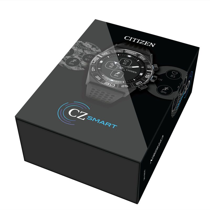 Citizen CZ Smart 44mm Black IP Stainless Steel Hybrid Heart Rate Smartwatch with White Silicone Strap JX1007-12E image number null