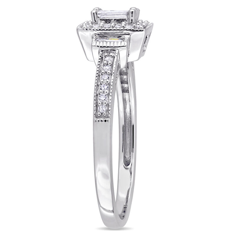 Baguette and Round 1/3ctw Diamond Engagement Ring in 10k White Gold image number null