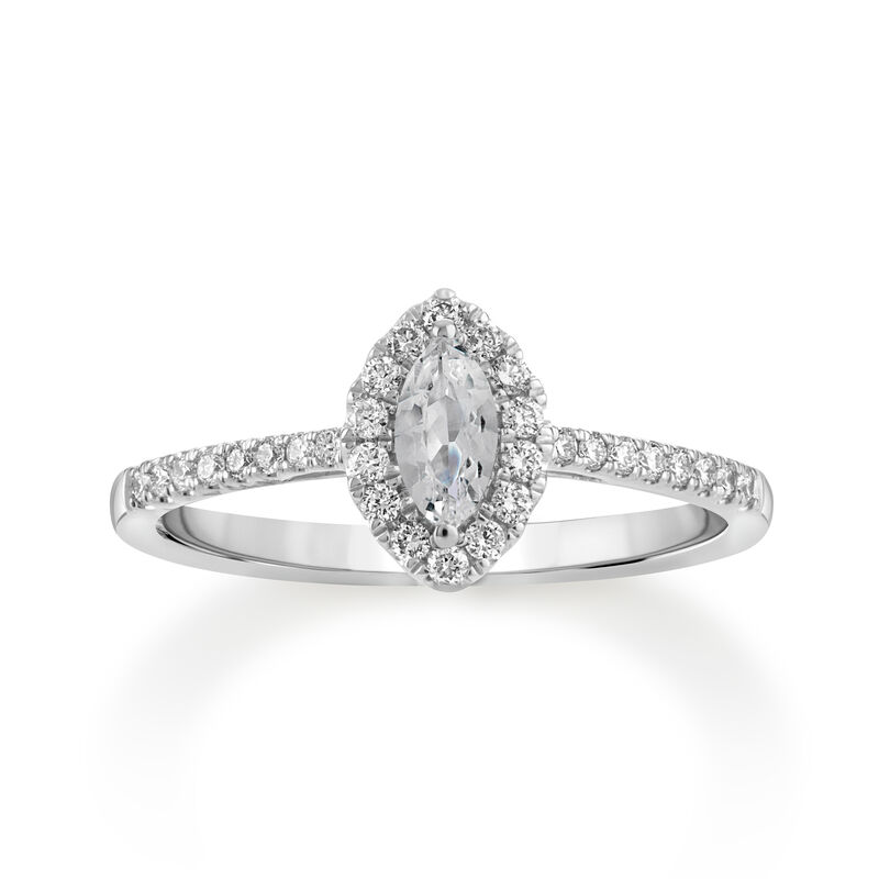 Marquise Created White Sapphire Halo Lab Grown Diamond Ring in Sterling Silver image number null
