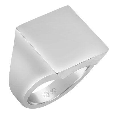 Square All polished Top Signet Ring 18x18mm in 14k White Gold 