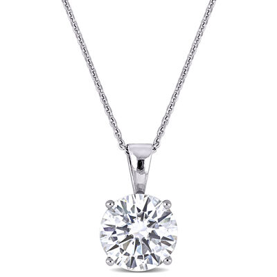Created Moissanite Solitaire Pendant in 14k White Gold