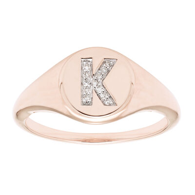 Diamond Initial K Signet Ring in 14k Rose Gold