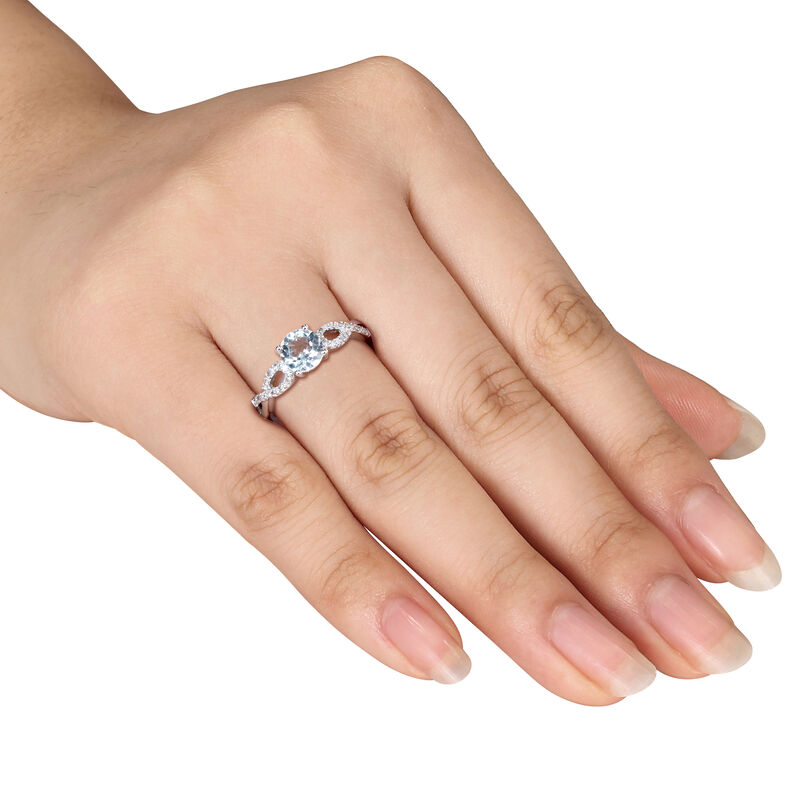 Round Aquamarine & Diamond Loop Shank Engagement Ring in 10k White Gold image number null