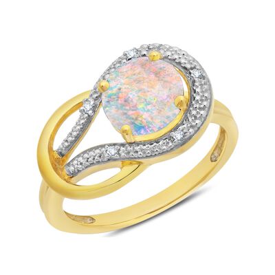 Created Opal & Diamond Love Knot Ring in 10k Yellow Gold