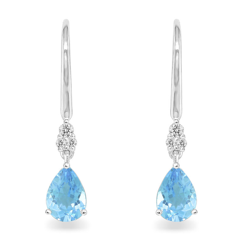 Pear-Shaped Blue Topaz & Diamond Drop Earrings in 10k White Gold image number null