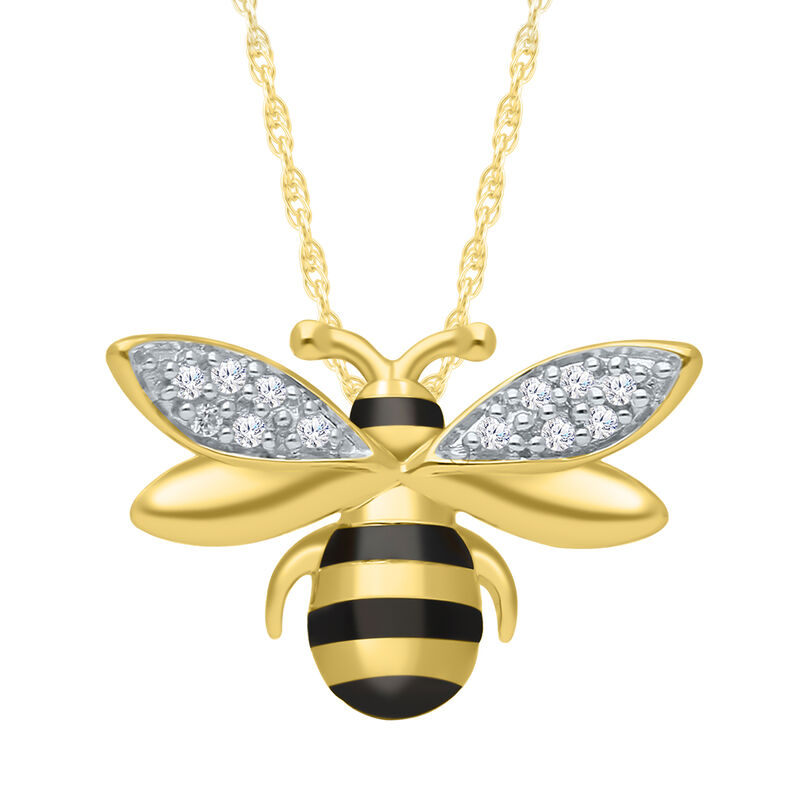 Diamond Bumble Bee Pendant in Yellow Gold Plated Sterling Silver image number null