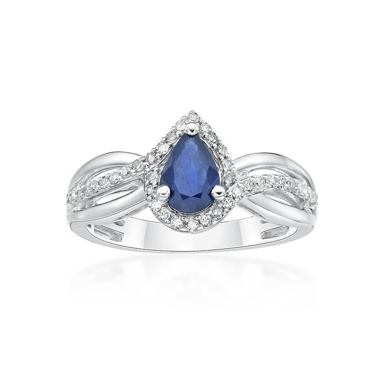 Pear Sapphire & Diamond Ring in 10k White Gold image number null