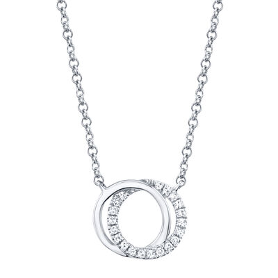 Shy Creation 0.07 ctw Diamond Love Knot Circle Necklace in 14k White Gold