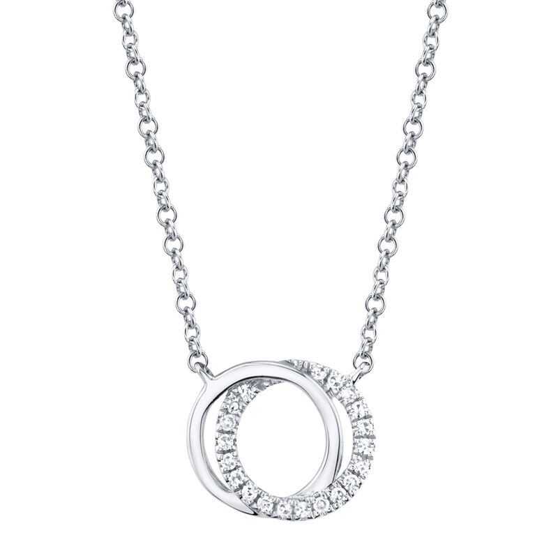 Shy Creation 0.07 ctw Diamond Love Knot Circle Necklace in 14k White Gold image number null