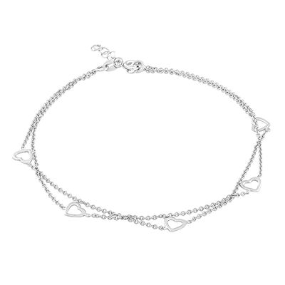 Open Hearts Double Strand Anklet in Sterling Silver