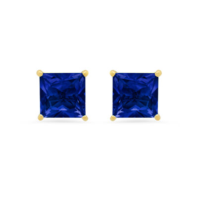 Princess-Cut Created Blue Sapphire Solitaire Stud Earrings in 14k Yellow Gold