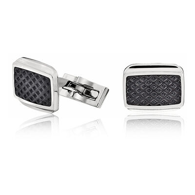 Men's Stainless Steel Cuff links with Black Ion-Plated Texture Inlay