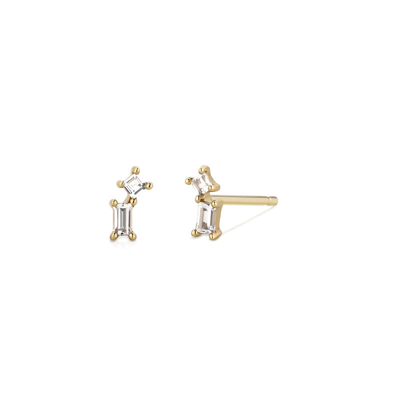 Baguette White Topaz Stud Earrings in 14k Yellow Gold image number null