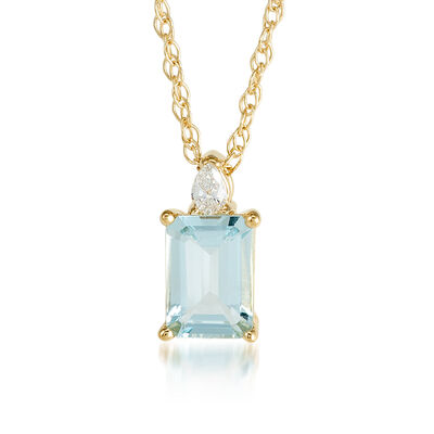 Emerald-Cut Aquamarine & Pear-Shaped Lab Grown Diamond Pendant in 10k Yellow Gold