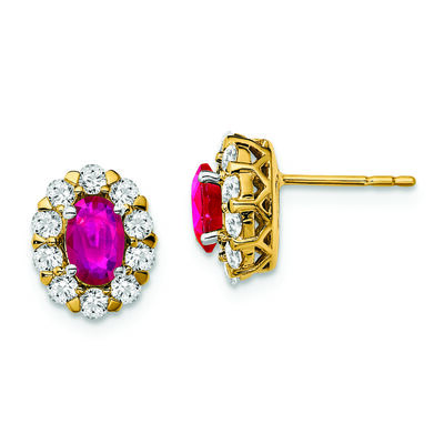 Lab Grown Diamond & Oval Created Ruby Earrings in 14k Yellow Gold
