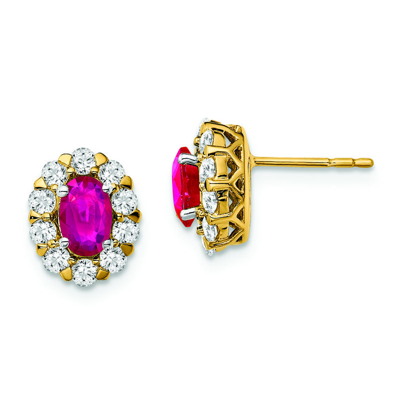 Lab Grown Diamond & Oval Created Ruby Earrings in 14k Yellow Gold image number null
