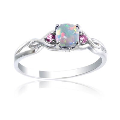 Created Opal, Created Pink Sapphire & Diamond Ring in Sterling Silver