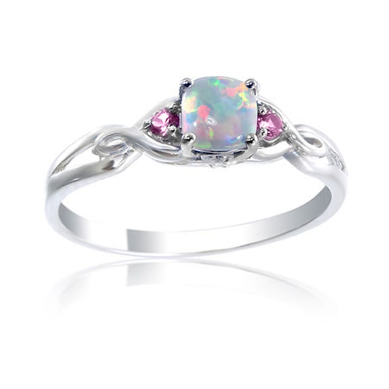 Created Opal, Created Pink Sapphire & Diamond Ring in Sterling Silver image number null