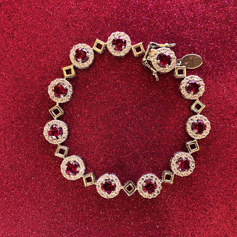 Created Ruby & White Sapphire Halo Bracelet in Sterling Silver image number null