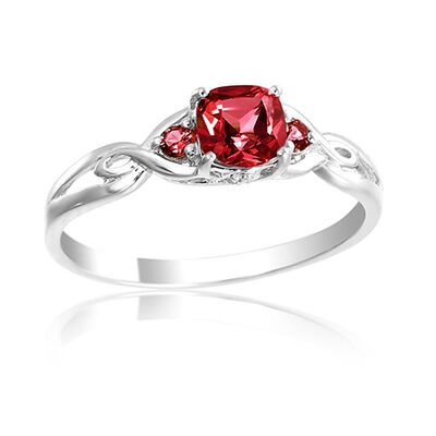 Created Ruby & Diamond Birthstone Ring Sterling Silver