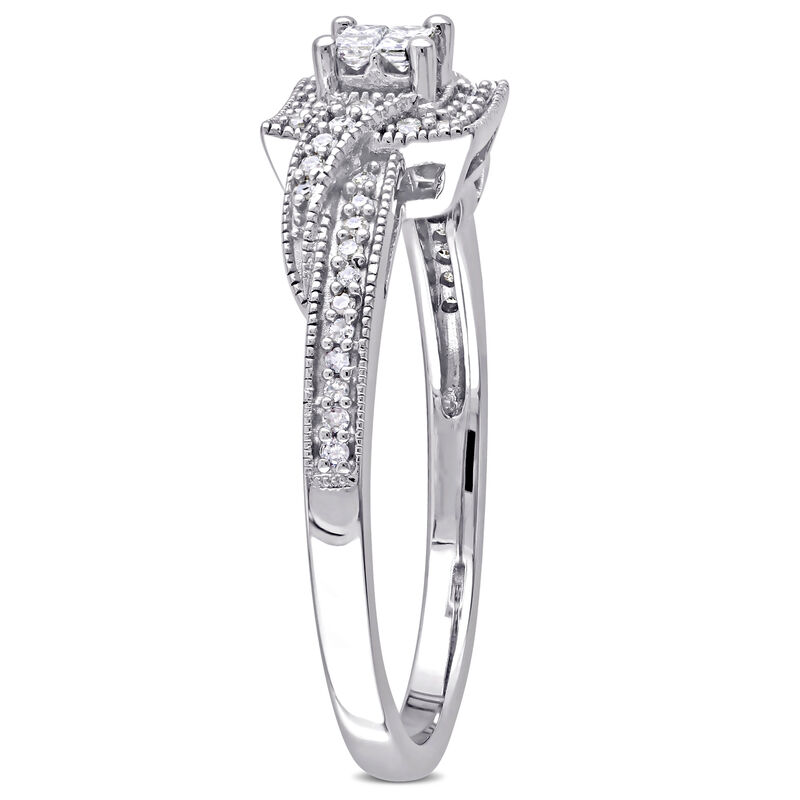 Princess & Round Cut Diamond Halo Crossover Promise Ring 1/4ctw. in 10k White Gold  image number null