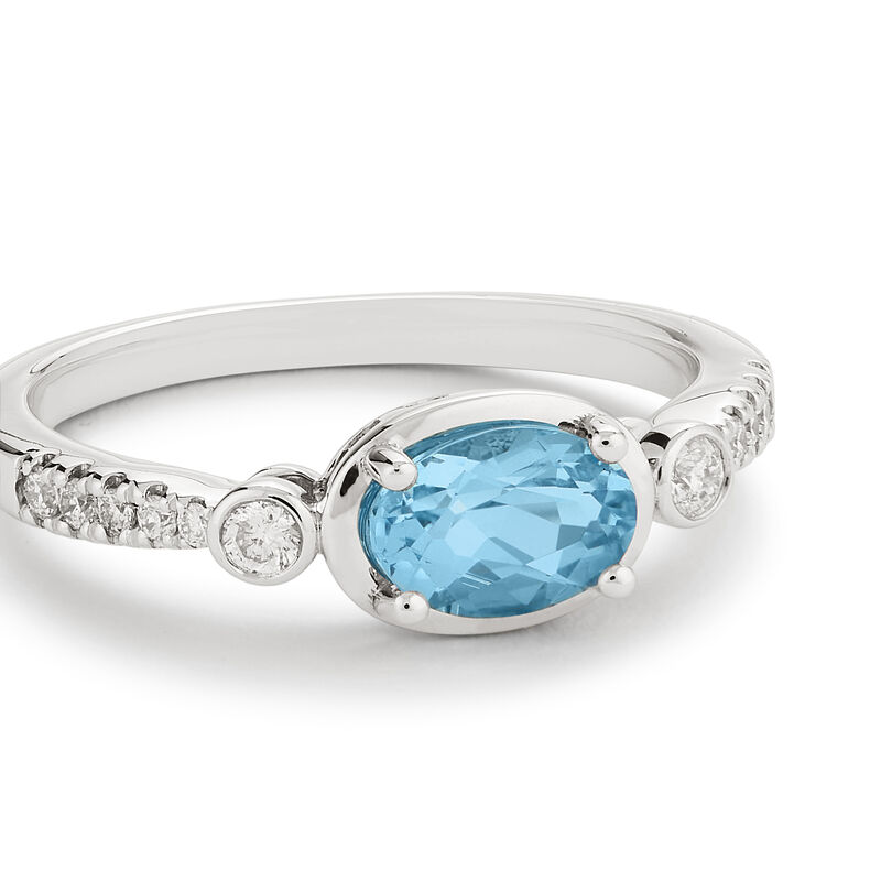 Oval-Cut Blue Topaz & Diamond East to West Ring in 10k White Gold image number null