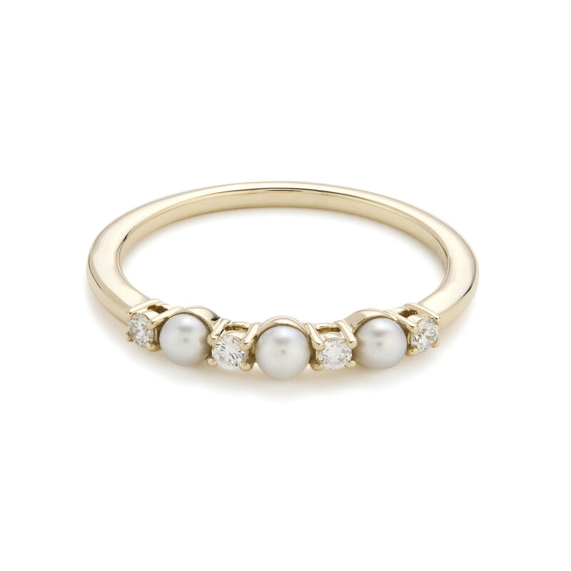 Pearl & Lab Grown Diamond Alternating Band in 10k Yellow Gold image number null