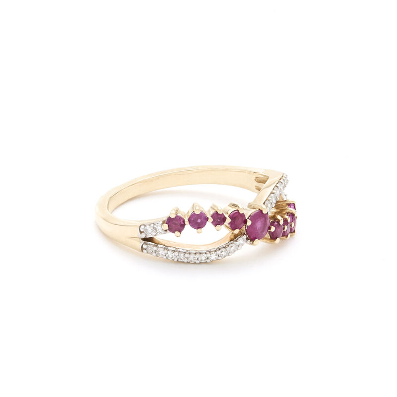10kt. YG Ruby & Diamond Swirl Band image number null