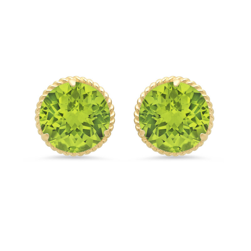 Peridot Roped Halo Stud Earrings in 14k Yellow Gold image number null