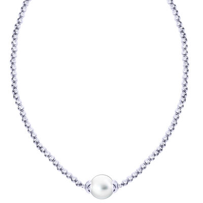 Freshwater Pearl Bead Necklace in Sterling Silver