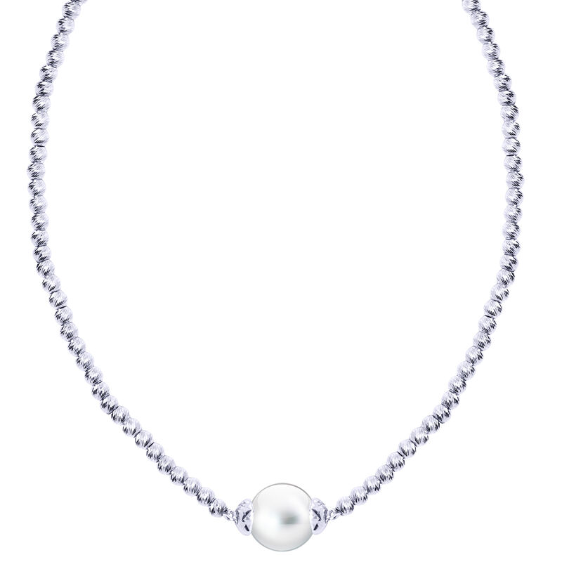 Freshwater Pearl Bead Necklace in Sterling Silver image number null