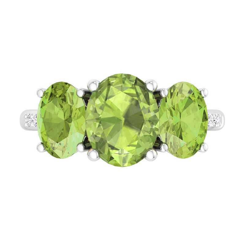 Martha Stewart Oval Peridot and Lab Grown Diamond Three Stone Ring in Sterling Silver image number null