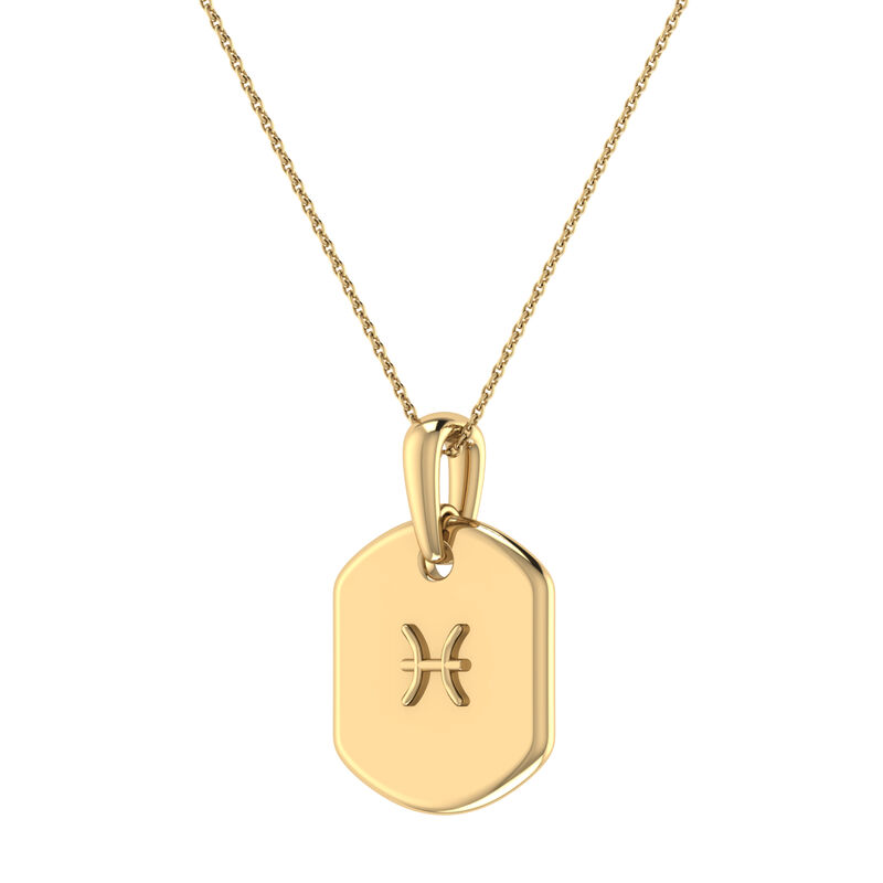 Diamond and Aquamarine Pisces Constellation Zodiac Tag Necklace in 14k Yellow Gold Plated Sterling Silver image number null
