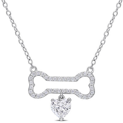 Created Moissanite Dog Bone Necklace in Sterling Silver