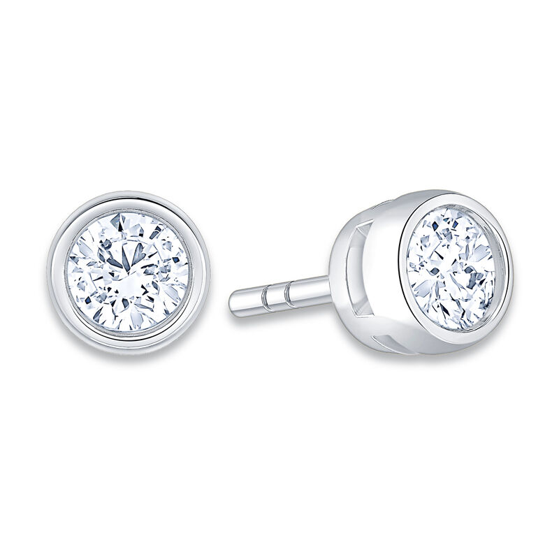 Brilliant-Cut Lab Grown 1/2ctw. GH SI1 Diamond Bezel Stud Earrings in 14k White Gold image number null