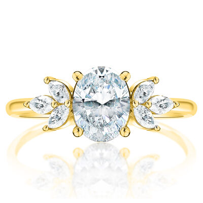 Marquise-Cut Lab Grown 1/3ctw. Diamond Accented Engagement Semi-Mount Oval Center in 14k Yellow Gold