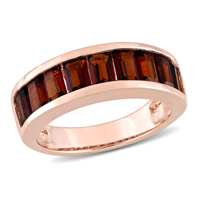 Garnet Semi-Eternity Anniversary Band in Rose Gold Plated Sterling Silver