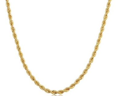 Hollow 2.7mm Rope 24" Chain in 10k Yellow Gold