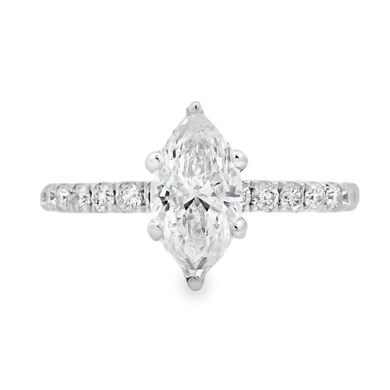 Marquise-Cut 1 3/8ctw. Diamond Hidden Halo Classic Shank Engagement Ring in 14k White Gold image number null