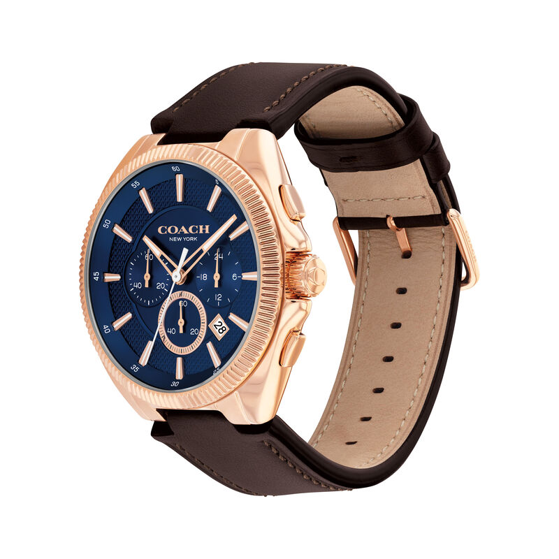 Coach Men's Jackson Chronograph Navy Dial Rose Gold Tone Stainless Steel Brown Leather Strap 45mm Watch 14602745 image number null