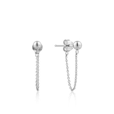 Modern Chain Ball Stud Earrings in Sterling Silver