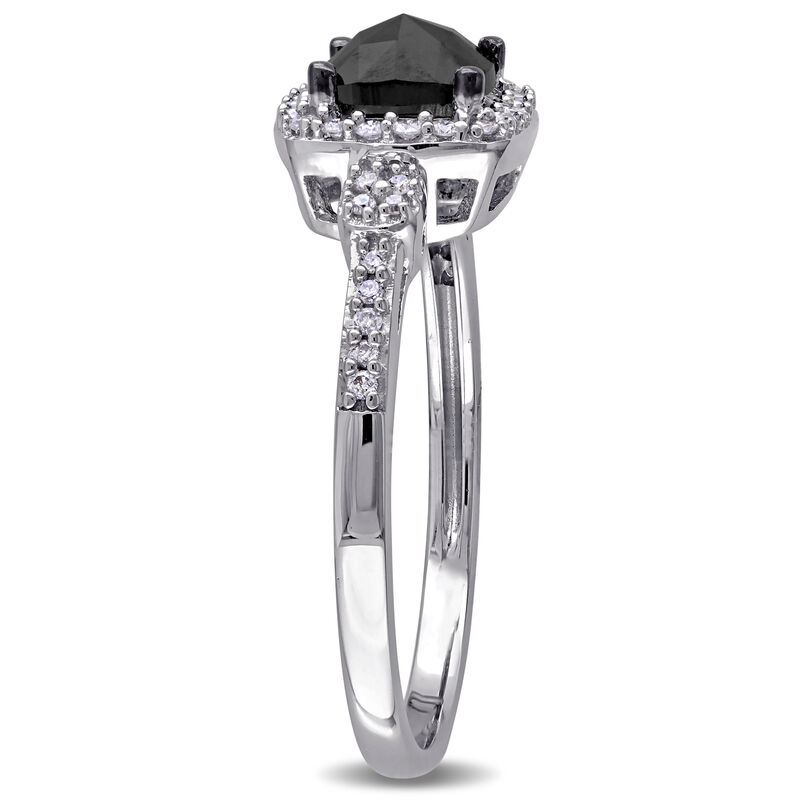 Cushion-Cut Black & White Diamond Halo 1ctw. Engagement Ring in 14k White Gold image number null