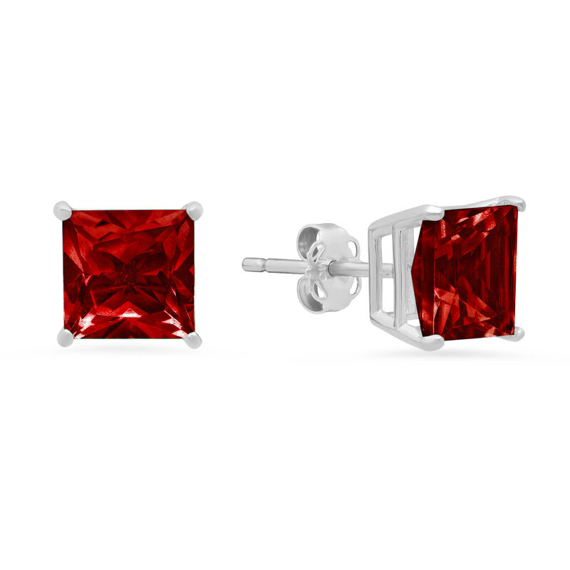 Princess-Cut Garnet Solitaire Stud Earrings in 14k White Gold image number null